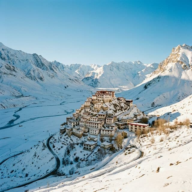 Spiti Valley cold desert mountains under a clear sky