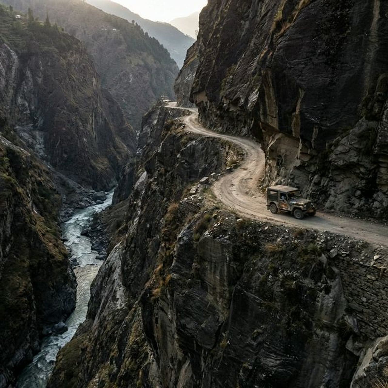 The cliff-cut road through Kinnaur above the Sutlej gorge