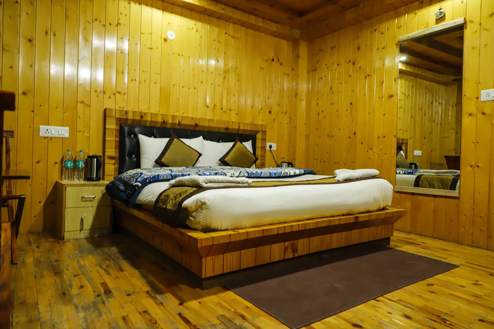 Pine-panelled double room