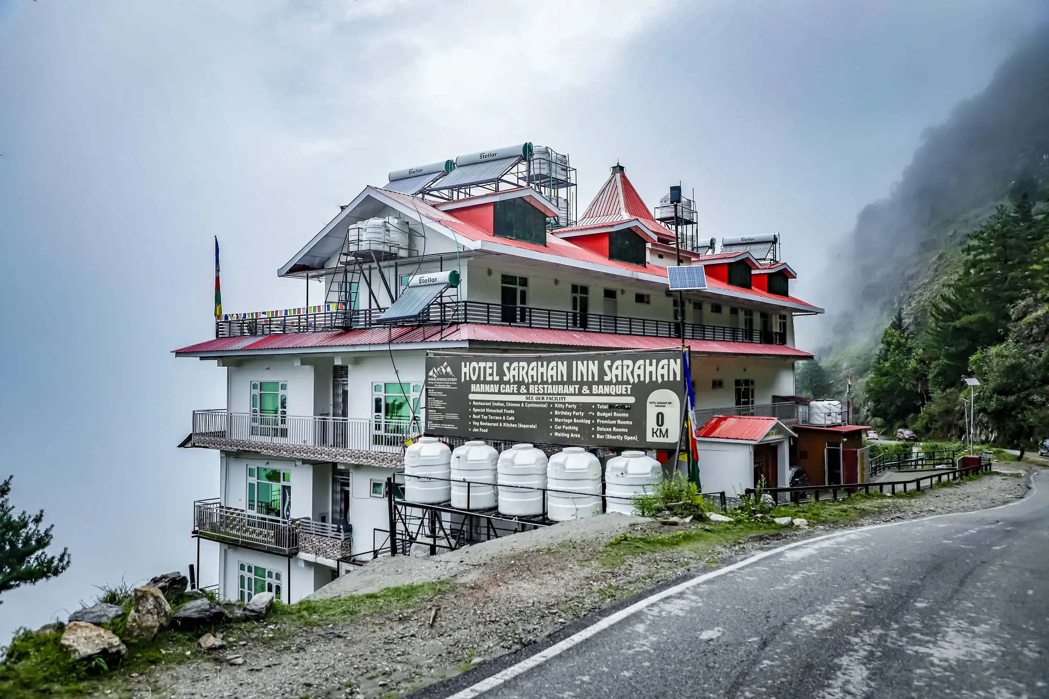 Hotel Sarahan Inn, a four-storey hotel on the hillside road into Sarahan