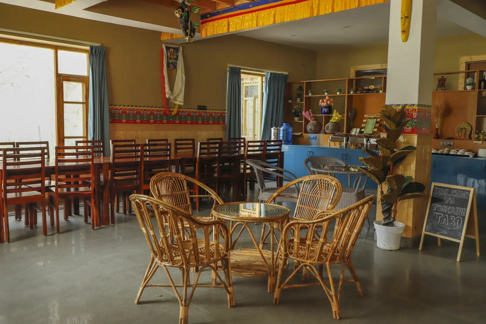Café corner with cane chairs